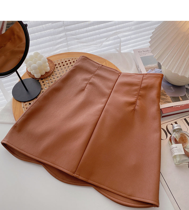 Korean design irregular slim fashion PU leather skirt  5504