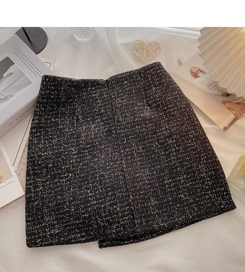 Fashion retro bright silk wool high waist A-shaped skirt  5495