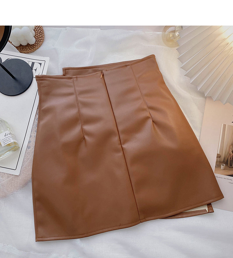 Irregular pleated design, slim wrap hip leather skirt  5507