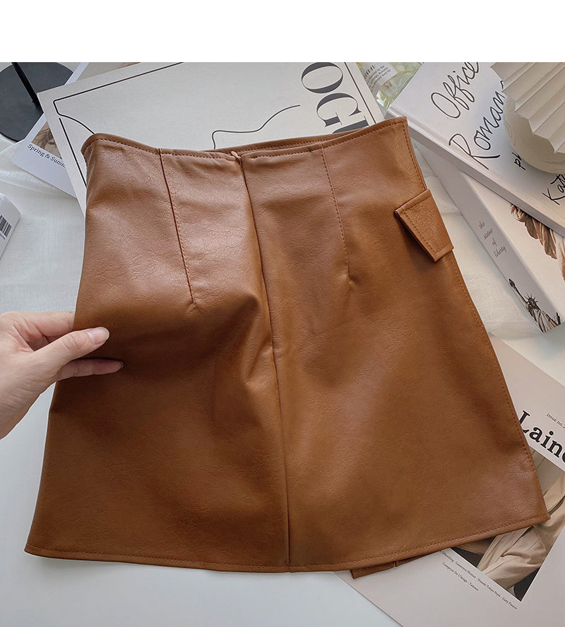 Korean style port style design PU Leather High Waist Hip Wrap Skirt  5423