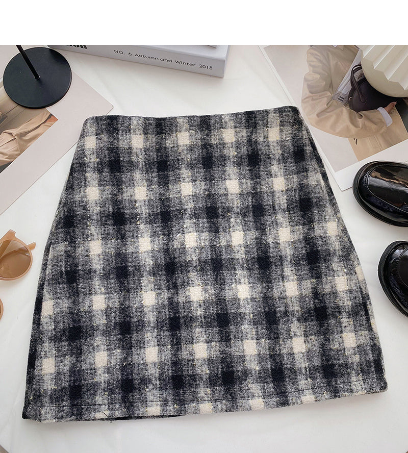 Small fresh check skirt casual high waist  5352