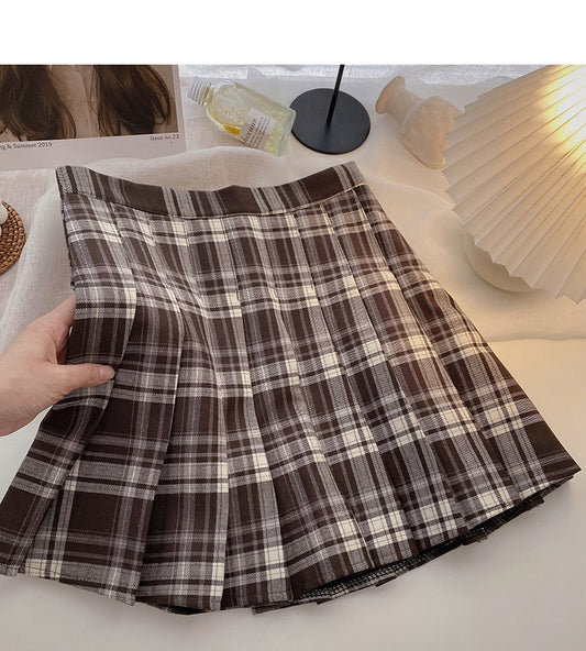 Japanese retro age reducing Plaid high waist pleated skirt  5426