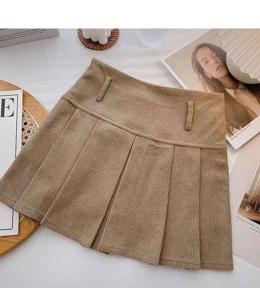 Korean reduced age high waist corduroy A-shaped skirt  5476