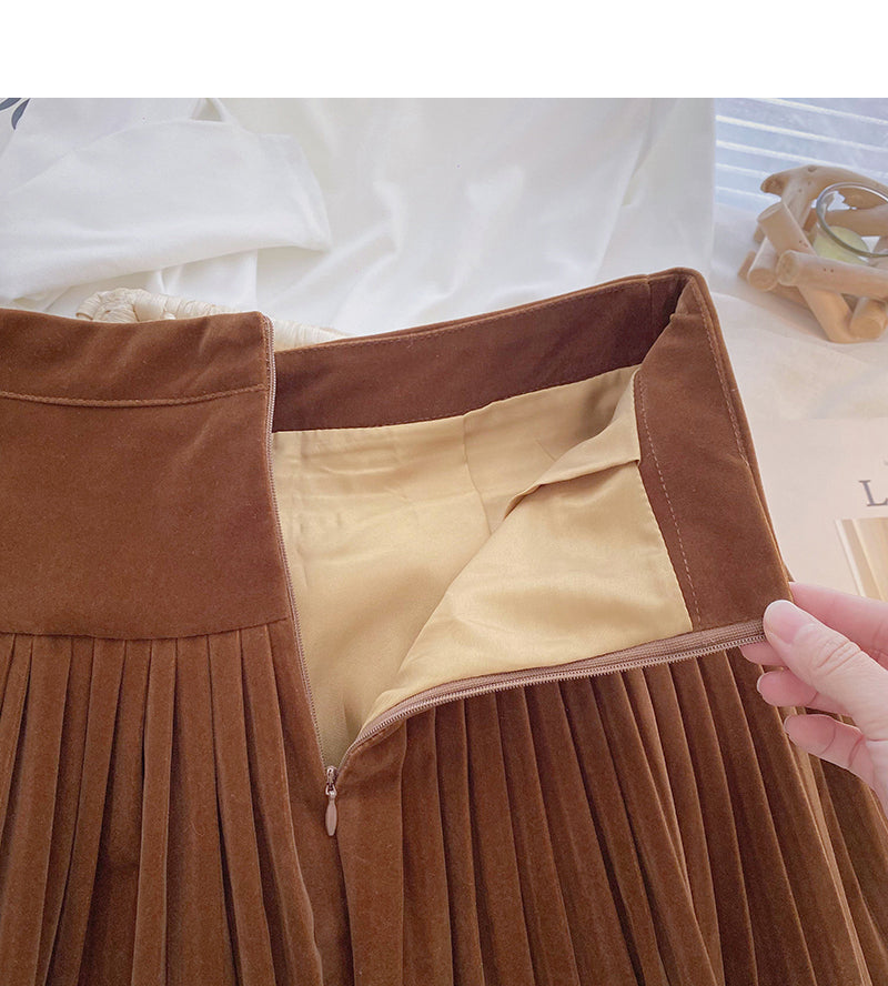 New Korean high waist slim, niche design, pressure pleated skirt  5395