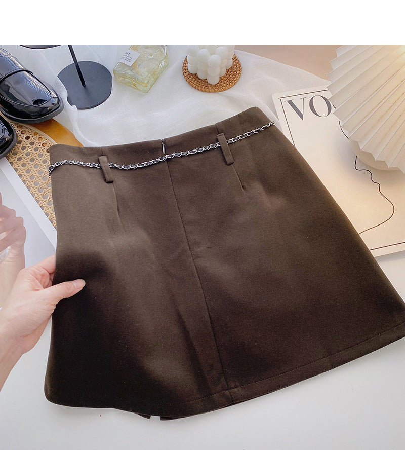 New high waist chain design retro slim A-line skirt  5453