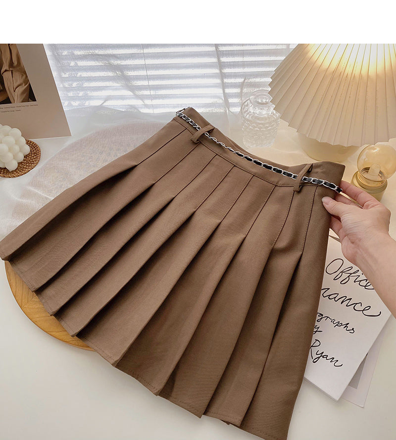 Pleated high waist fashion A-line skirt for women  5298