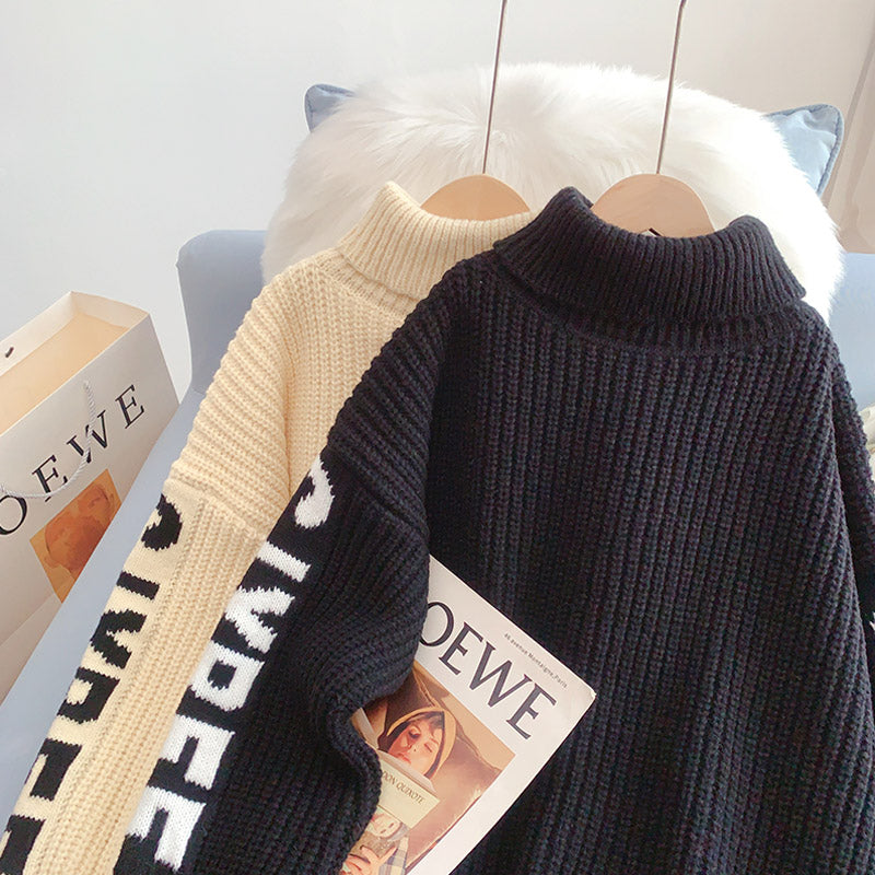 Thick thread high neck sweater lazy wind  5231