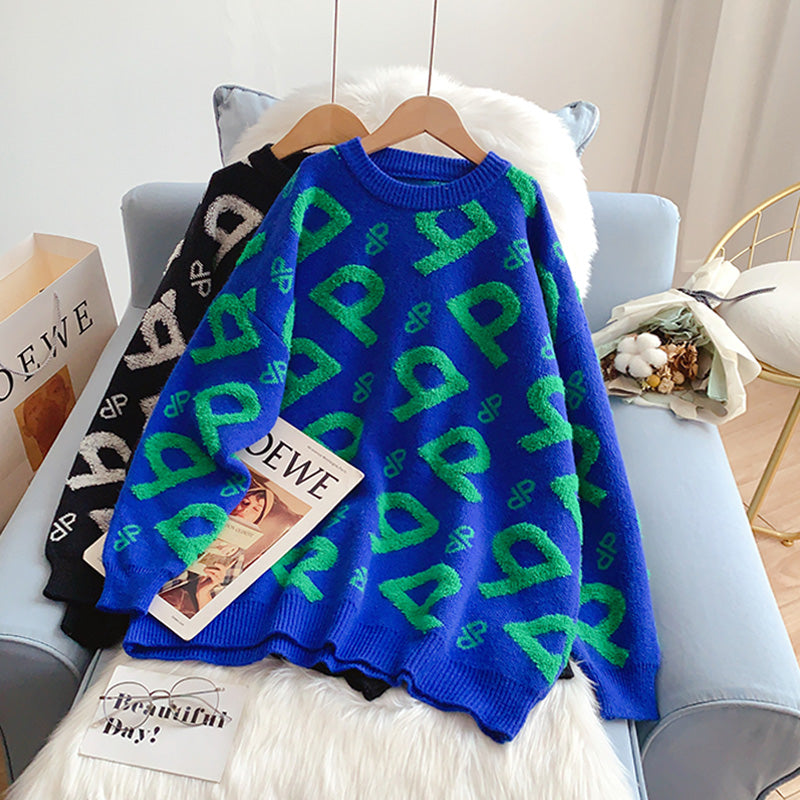 Vintage flocking embroidery sweater Crew Neck Sweater Top  5194