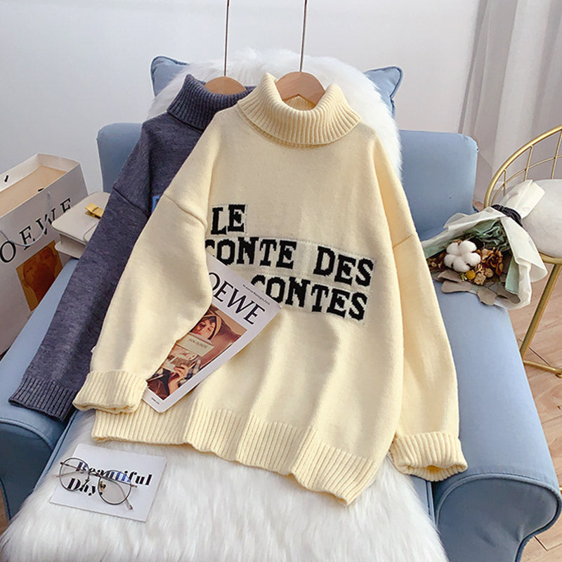 Pull col montant ample paresseux lettre pull 5232