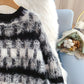 Mohair soft waxy sweater design sense plaid sweater  5243