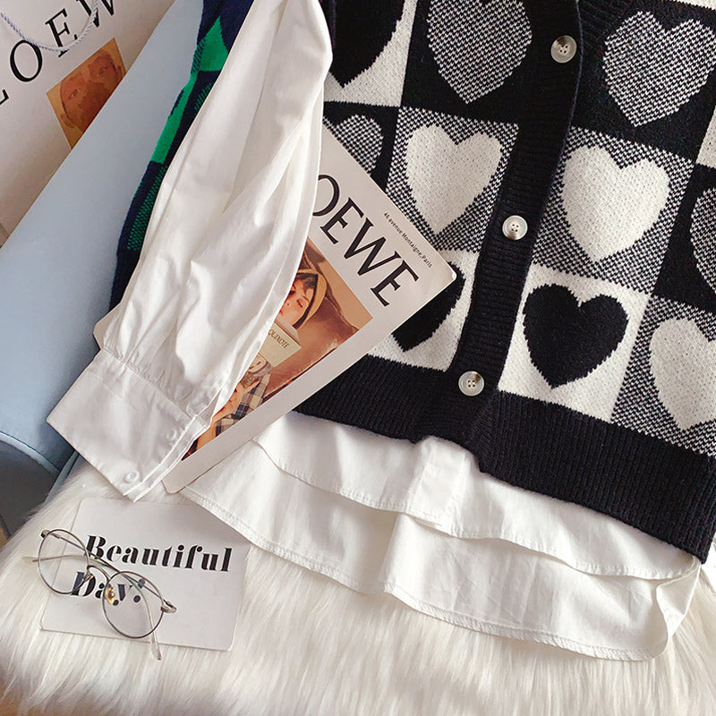 Vintage Plaid V-neck knitted vest vest vest vest jacket  5254