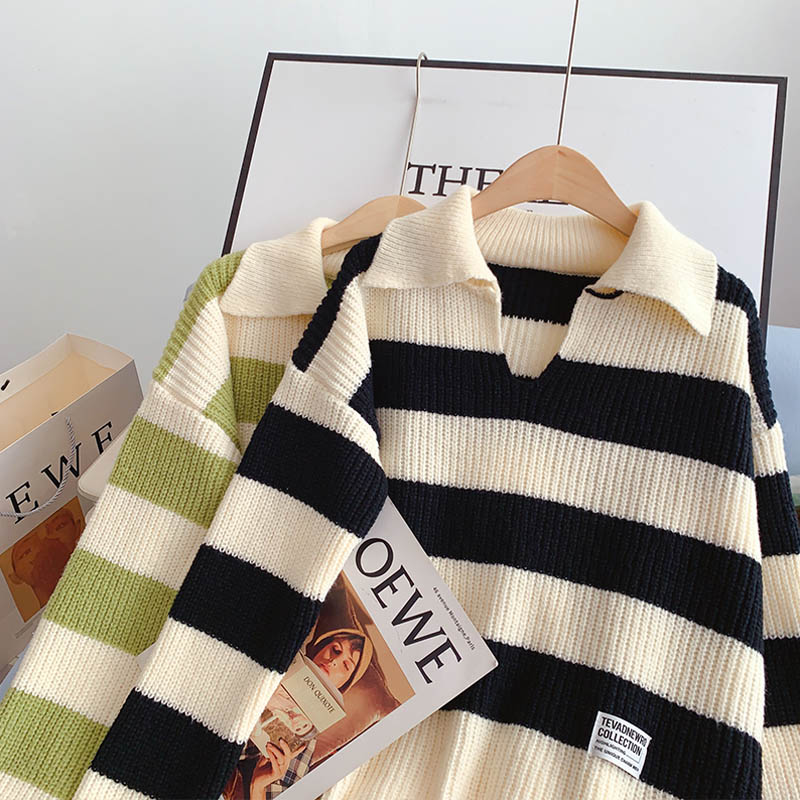 Striped loose Pullover Sweater sweater top  5115