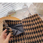 Hong Kong style retro fashion color matching Plaid thin high waist skirt  5343