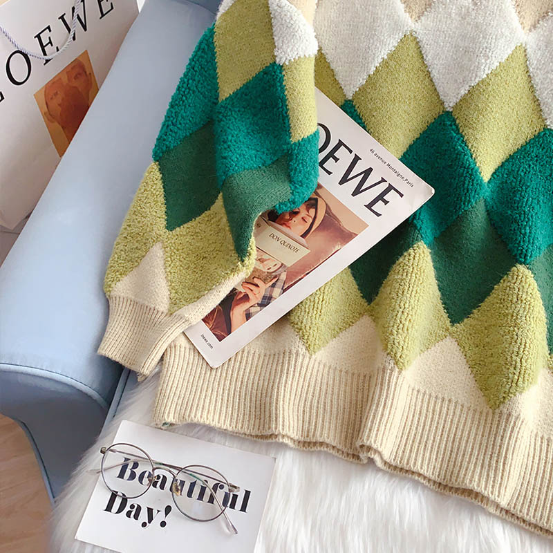 Fauler Wind Lingge Pullover mit V-Ausschnitt Koreanischer Pullover 5128