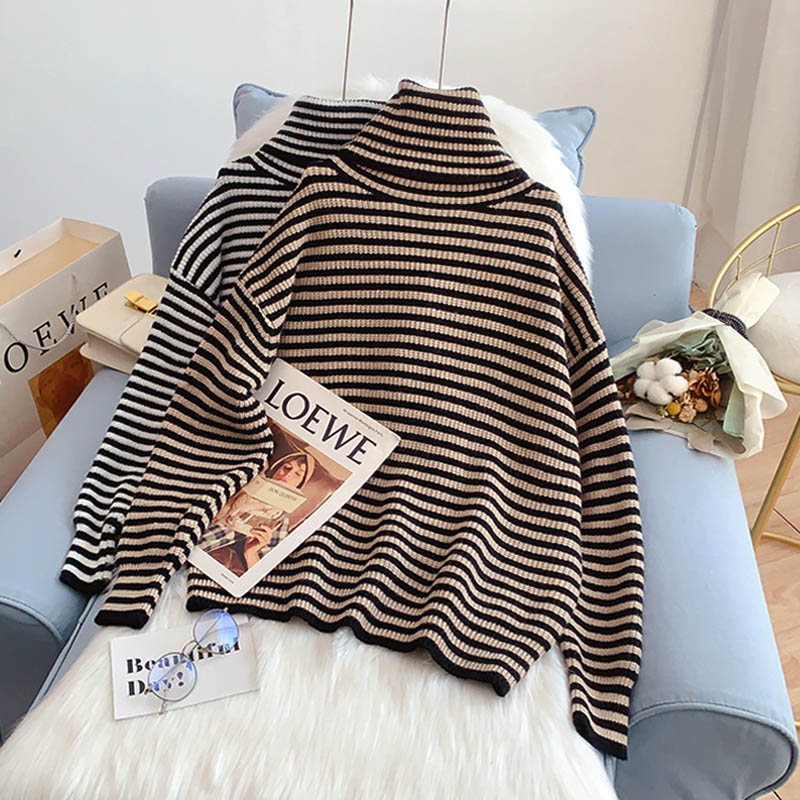 Pullover mit Stehkragen und Streifen unten 5183