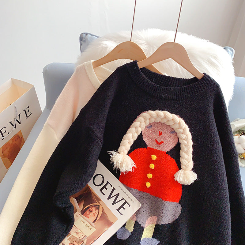 Cute three-dimensional braided cartoon little girl sweater  5141