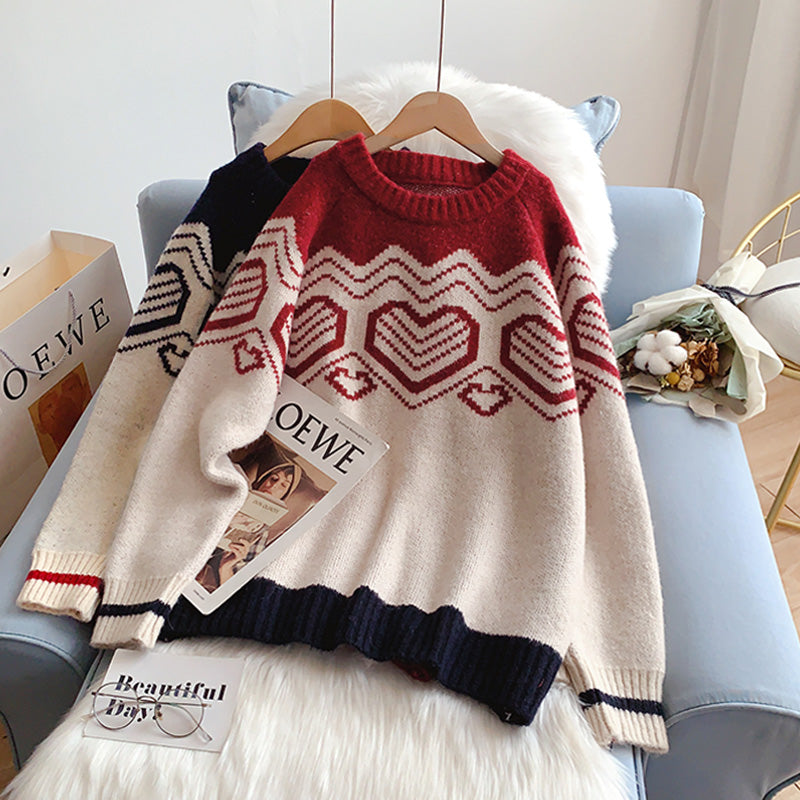 Korean design contrast color love sweater coat  5188