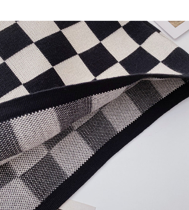 Jupe slim vintage en tricot à carreaux en échiquier 5277