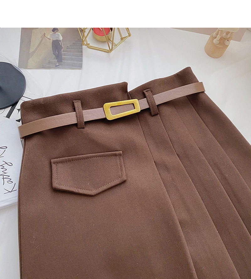 Pleated skirt, irregular, slim, fashionable A-line skirt with belt  5360