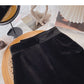 Golden velvet skirt irregular personality button high waist  5361