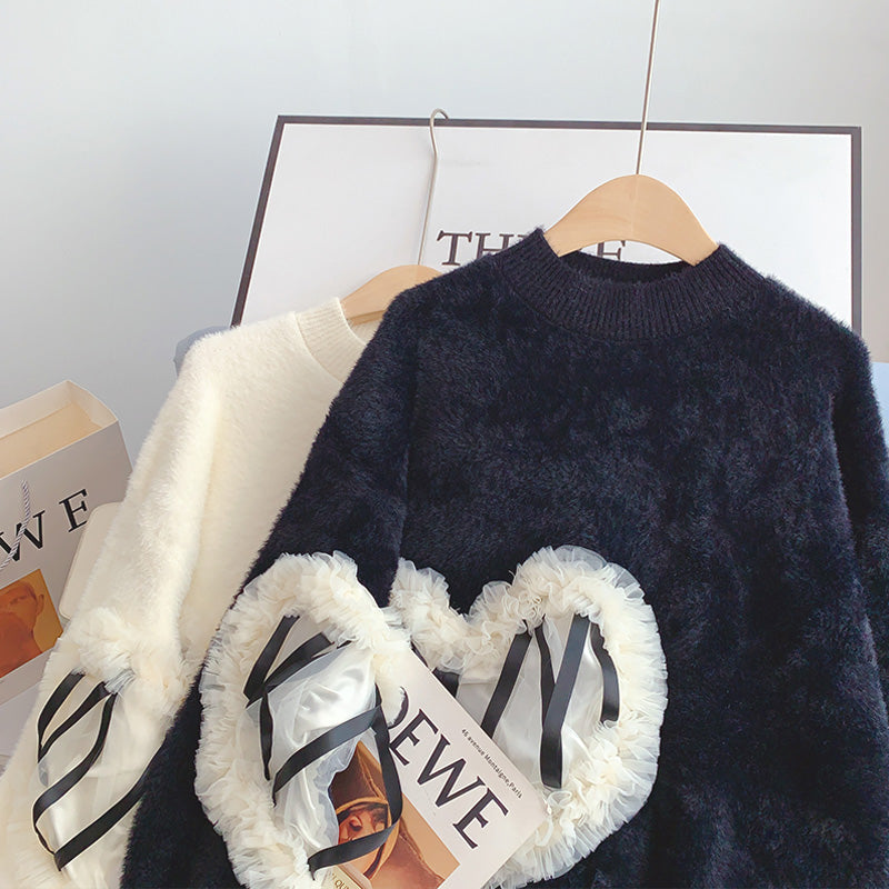 Love gauze lace sweater design sense minority top  5111