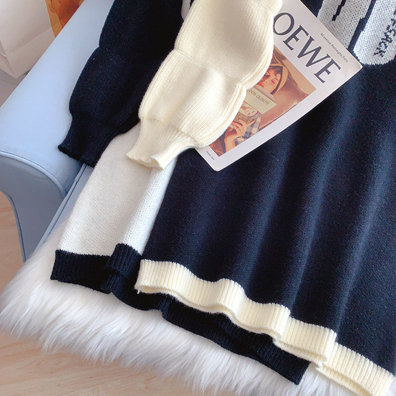 College style long sweater and foreign style knitted dress  5164