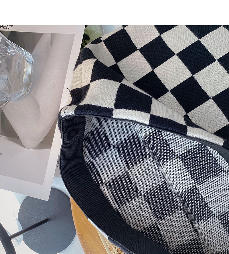 Jupe slim vintage en tricot à carreaux en échiquier 5277