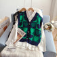 Vintage Plaid V-neck knitted vest vest vest vest jacket  5254
