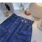 Versatile slim elastic waist denim Vintage A-line skirt  5340