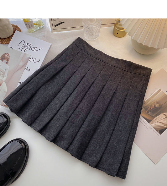 Jupe plissée taille haute polyvalente de couleur unie simple 5351