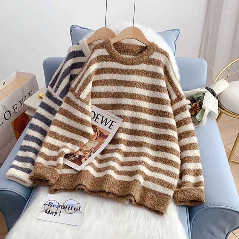 Striped Pullover Sweater coarse wool sweater top  5235