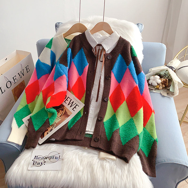 Contrast Lingge sweater coat cardigan design top  5249