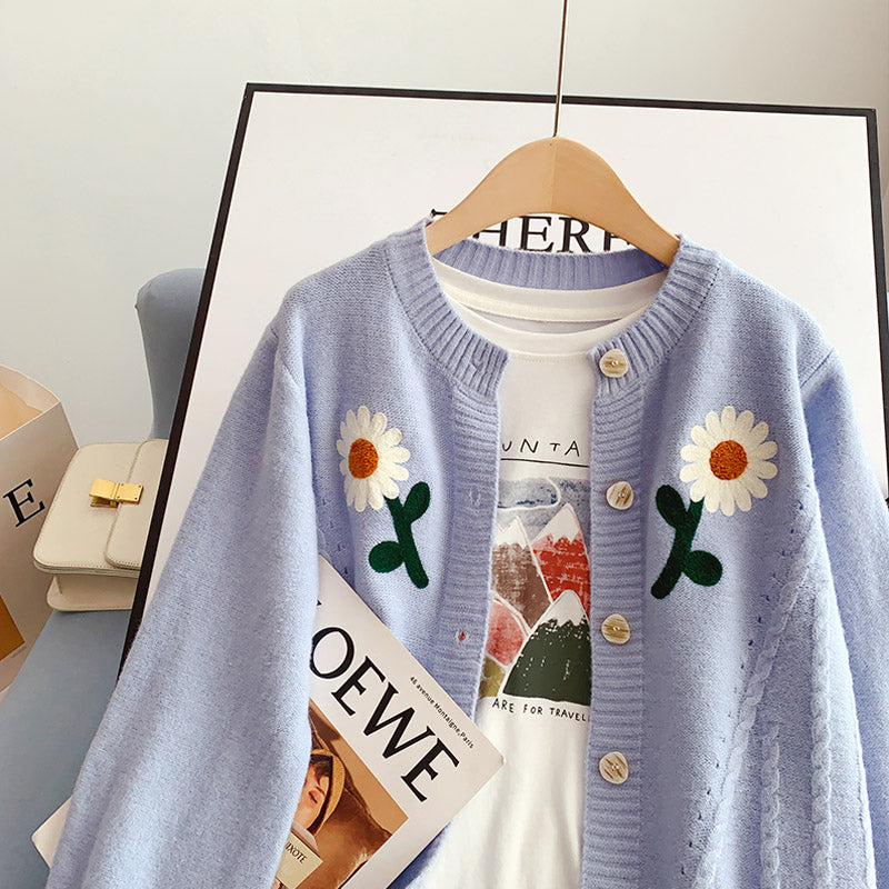 Embroidered sweater coat cardigan female  5119