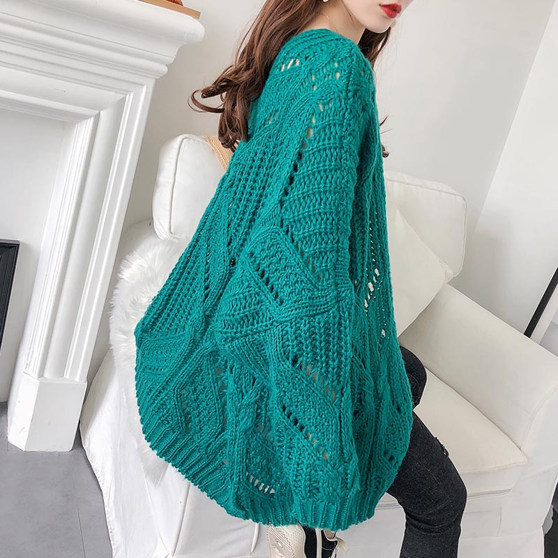 Medium length lazy wind thick sweater cardigan women 5266