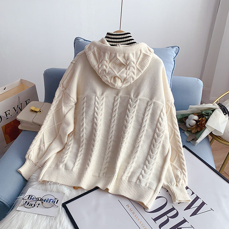 Zipper hooded sweater coat lazy sweater  5209