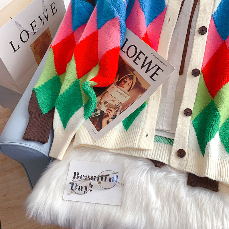 Contrast Lingge sweater coat cardigan design top  5249