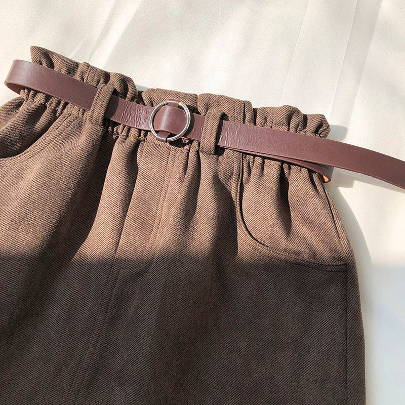 New Korean solid color basic versatile elastic waist A-line skirt  5289