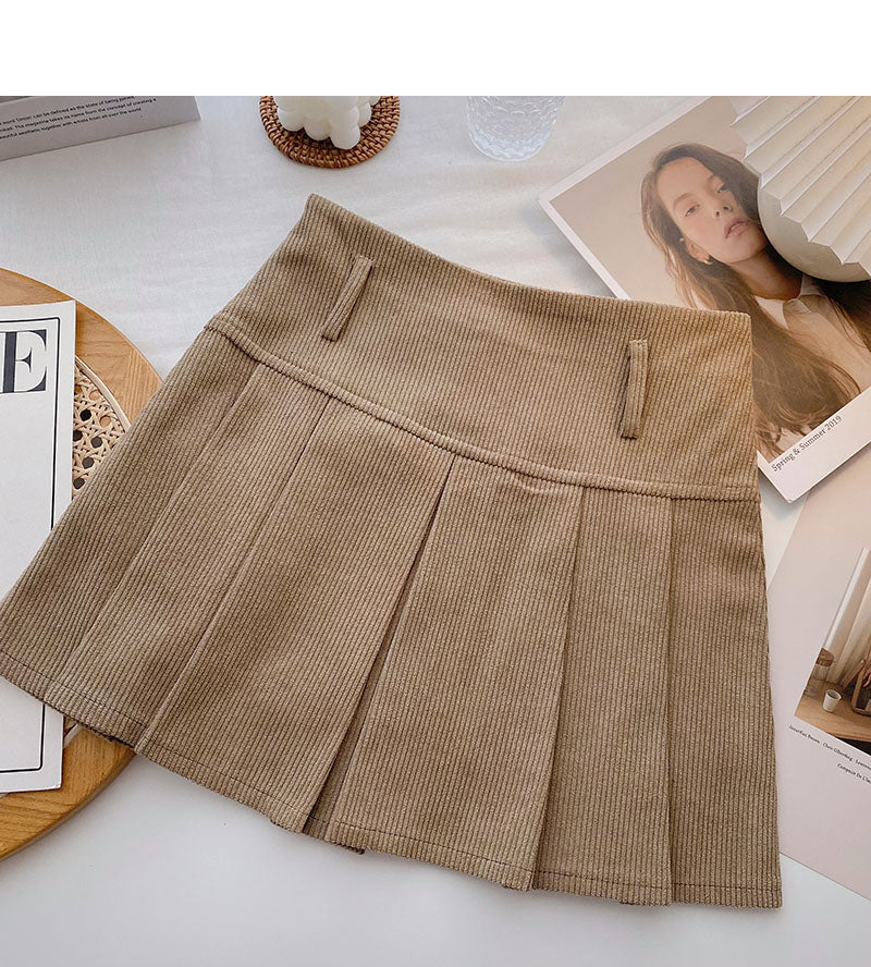 Aging foreign style high waist corduroy A-shaped skirt  5305