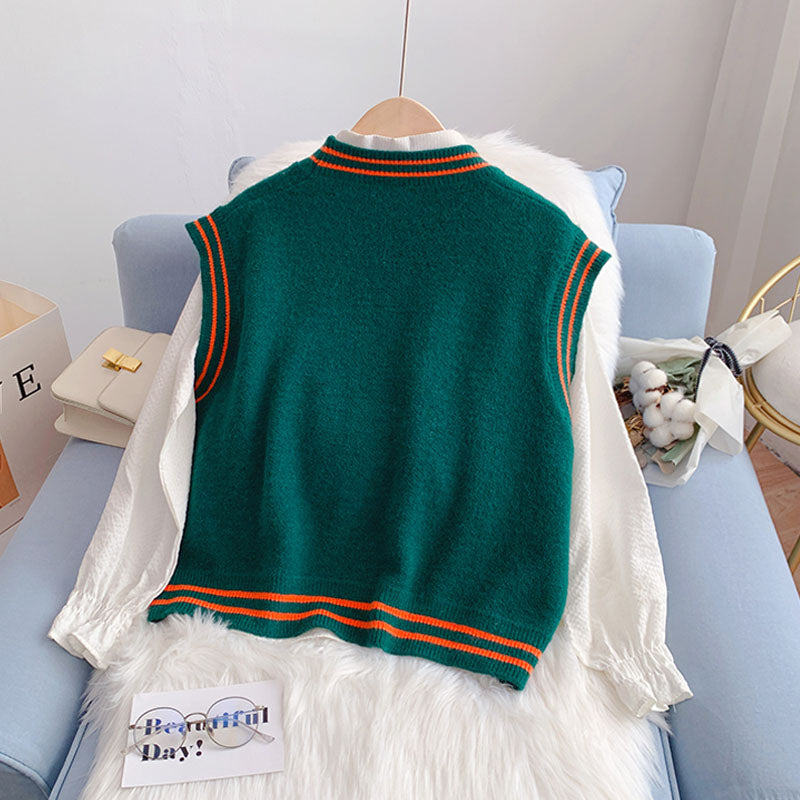 College style knitted vest vest women's cardigan  5171