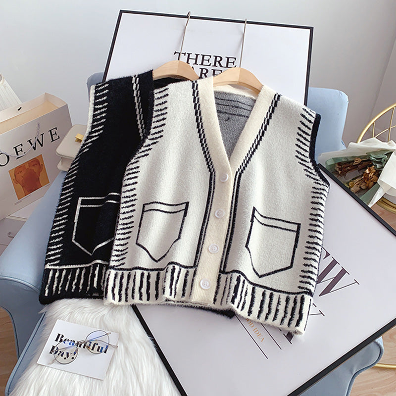 Imitation mink knitted vest for women  5173