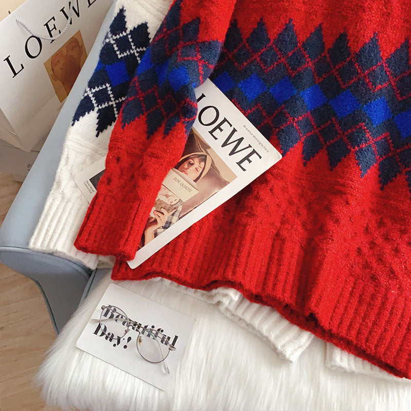 Retro foreign style red twist sweater for women  5265