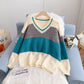 Mohair contrast V-Neck Sweater sweater sweater top  5170