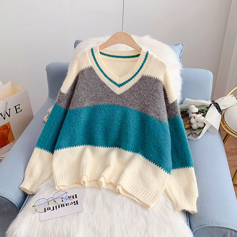 Mohair contrast V-Neck Sweater sweater sweater top  5170
