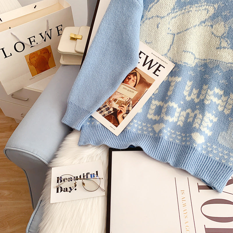 Japanese retro cute rabbit jacquard sweater  5175