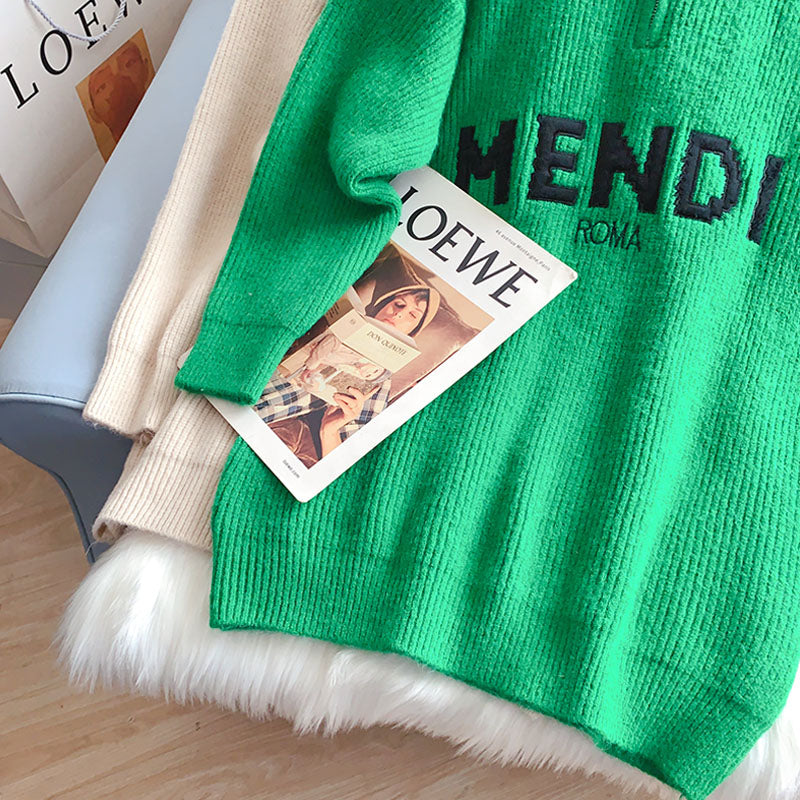 Design sense high neck zipper sweater head Lapel sweater  5195