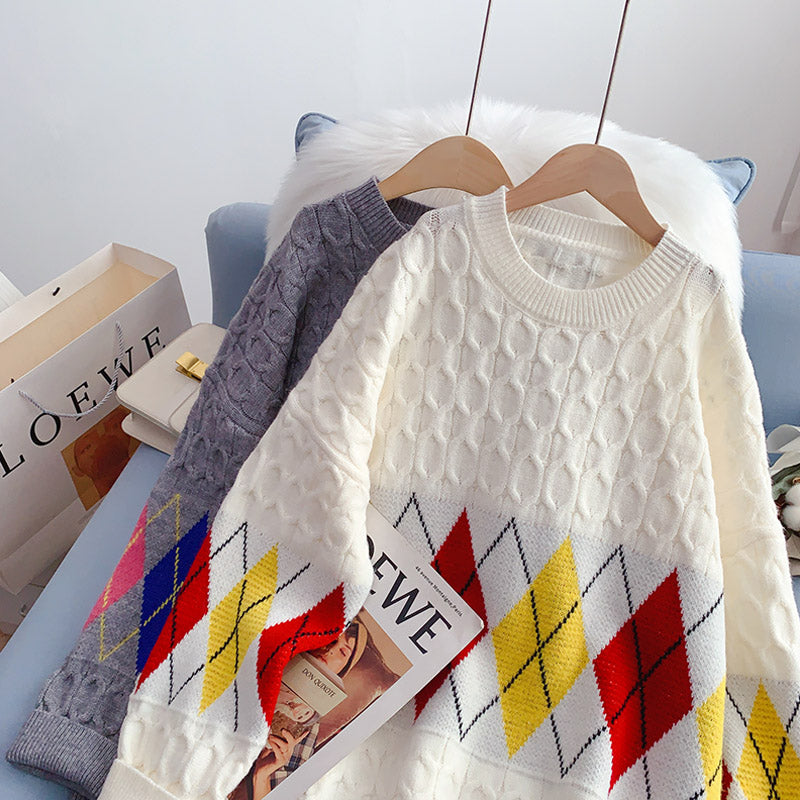 Vintage Lingge jacquard sweater, lazy and advanced  5227