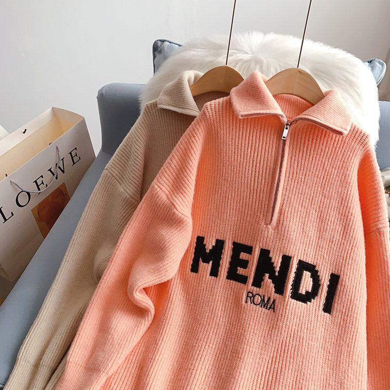 Design high neck zipper sweater Lapel sweater  5212