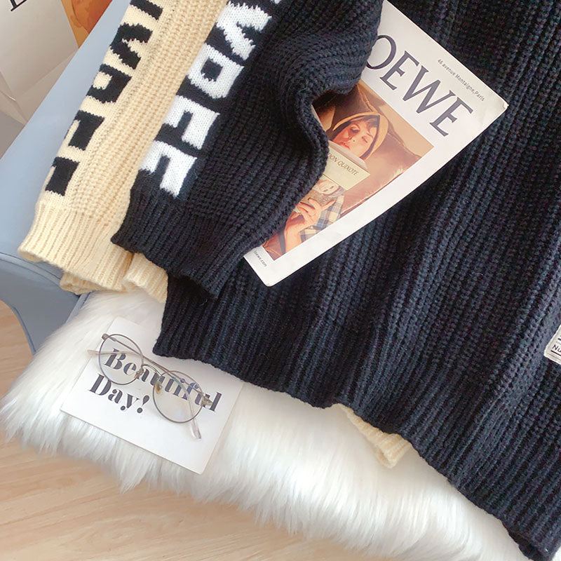 Thick thread high neck sweater lazy wind  5231