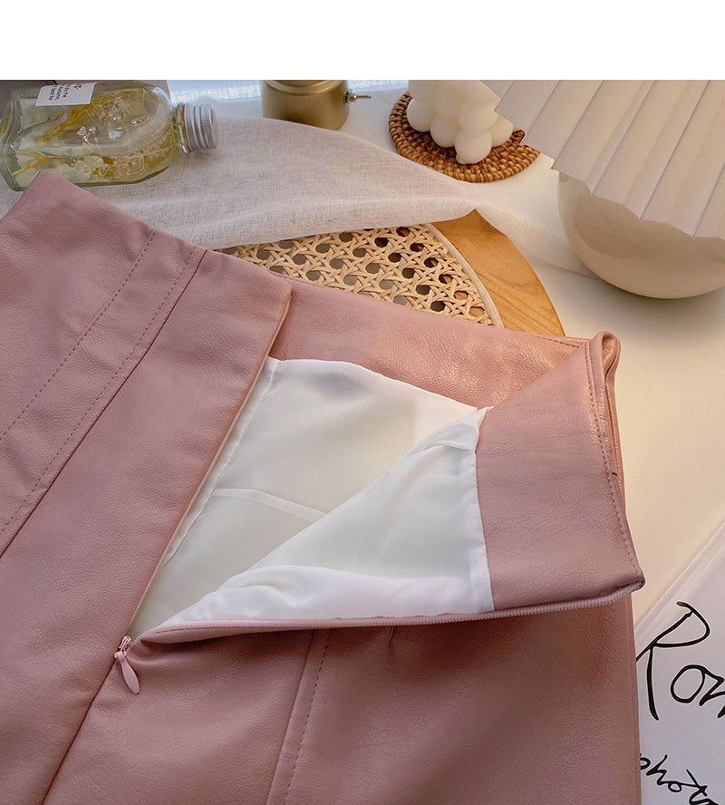 Versatile slim fashion PU leather skirt to prevent light loss  5346