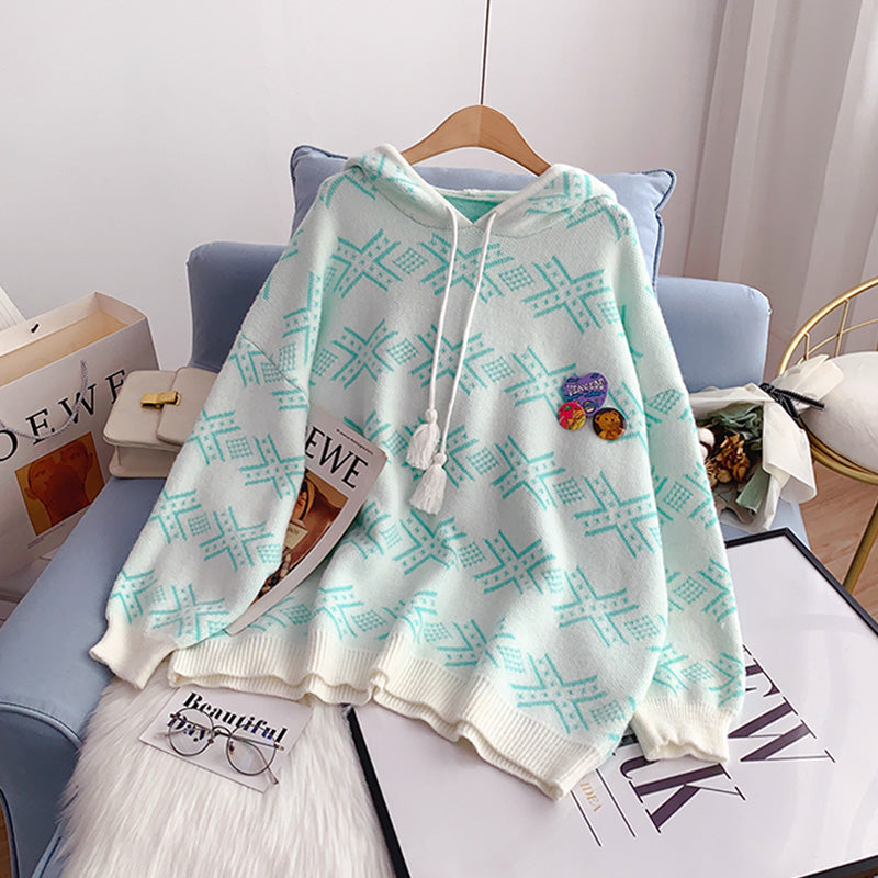 Net red hooded sweater with Korean knitted sweater  5111